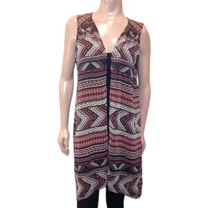 3/$20 Maurices Aztec Tribal Maxi Vest Long Open Sleeveless Cardigan Sheer Duster